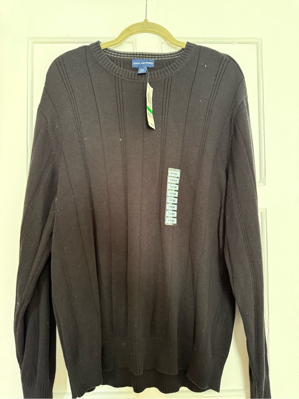 John Ashford Men's Black Ribbed Crewneck Sweater